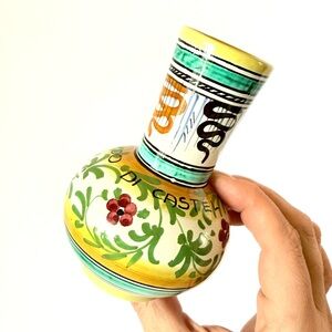 Signed Italian Deruta Majolica Hand-Painted Ceramic Vase with Snake Motif 4.75”